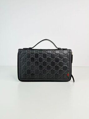 Gucci Signature GG Embossed Leather Zip Around Travel Organizer Clutch Wallet